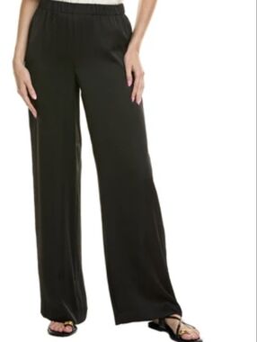 Skies Are Blue Black Satin Wide Leg Pull-on Pants With Pockets Women's Size Med